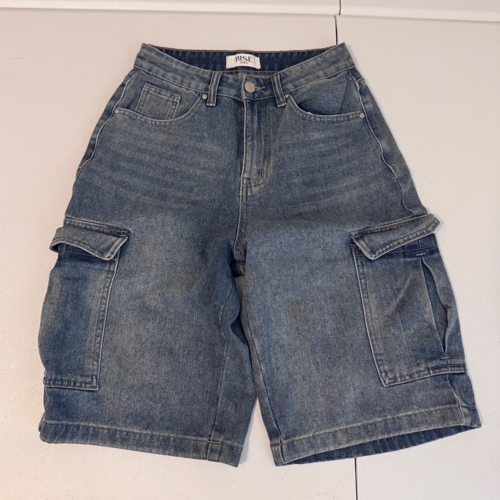 Rise Supply Co Vintage Wash Denim Cargo Shorts Blue Size 3 RS3005HJRJ bb